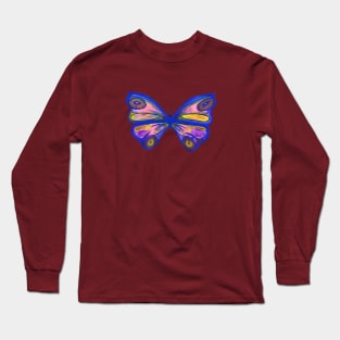 Watercolour Butterfly 1 (blue background) Long Sleeve T-Shirt